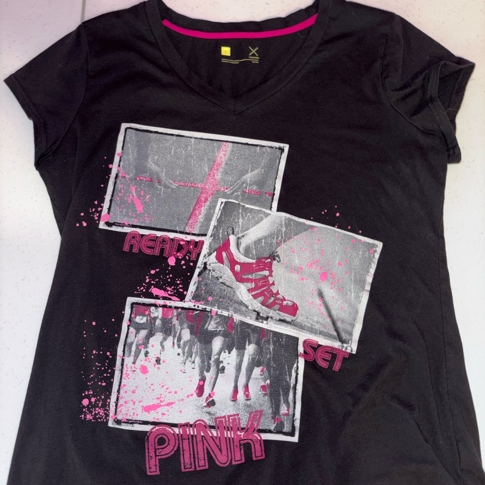 Xersion Black Tee with Pink Trim - Picture 6 of 7